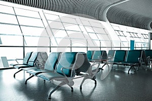 French windows of the airport terminal chairs