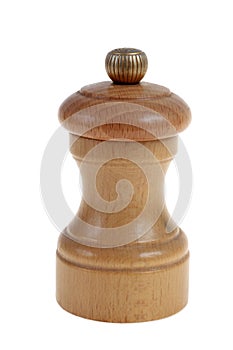French Wooden pepper grinder isolated on white