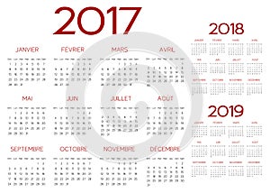 French 2017 year vector calendar photo