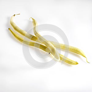 French Yellow Beans called Mange Tout Beans, phaseolus vulgaris, Vegetables against White Background