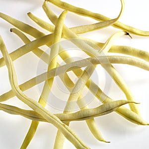 French Yellow Beans called Mange Tout Beans, phaseolus vulgaris, Vegetables against White Background