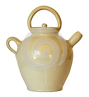 French, Yellow-Glazed Ceramic Jug or Water Cruche, with Lid