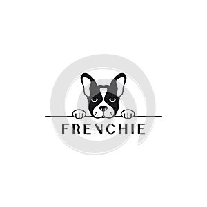 Frenchie bulldog logo. Bulldog banner on white