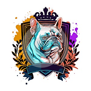 Frenchie french bulldog dog mascot character logo design with badges photo