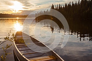 Frenchman Lake Yukon Canada canoe sunset scene