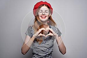 Frenchwoman wearing a red hat makeup fashion posing photo