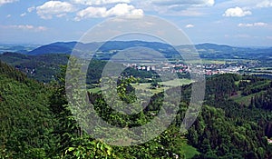 Frenstat pod Radhostem city and mountains around from Velky Javornik hill