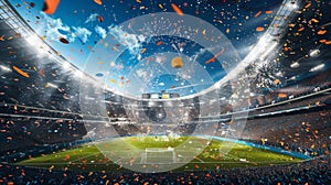 A frenzy of confetti and a dazzling fireworks show bring the stadium to life with excitement and joy