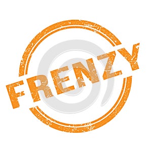 FRENZY text written on orange grungy round stamp