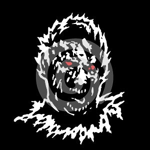 Frenzy zombie head. Vector illustration.