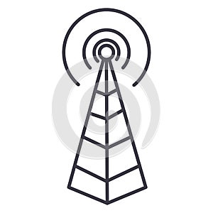 Frequency antenna,radio tower vector line icon, sign, illustration on background, editable strokes