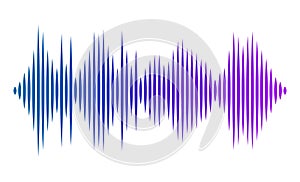 Frequency of the blue and purple sound wave on a white background. Music waves.