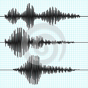 Frequency seismograph waves, seismogram, earthquake graphs. Seismic wave vector set photo