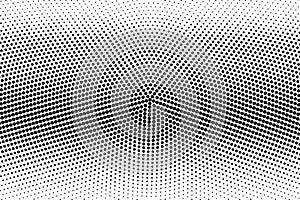 Frequent black and white halftone. Horizontal dotted gradient. Vintage effect vector texture. Retro dotted overlay