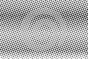 Frequent dotted halftone with smooth gradient. Black and white vector texture. Vintage effect graphic decor