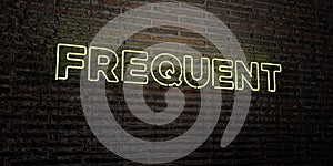 FREQUENT -Realistic Neon Sign on Brick Wall background - 3D rendered royalty free stock image