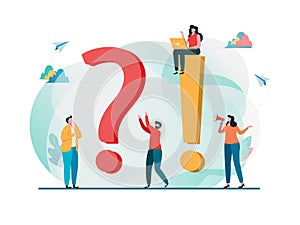 Frequently asked questions concept. Question answer metaphor. Vector illustration background. Flat cartoon character photo