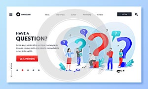 Frequently asked questions, FAQ, answers and problem solutions concept. People with question marks. Vector illustration