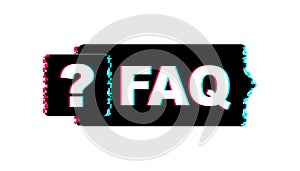 Frequently asked questions FAQ banner. Glitch icon. Computer with question icons. Vector illustration.