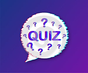 Frequently asked questions FAQ banner. Glitch icon. Computer with question icons. Vector illustration.