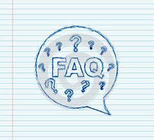 Frequently asked questions FAQ banner. sketch icon. Computer with question icons. Vector illustration.