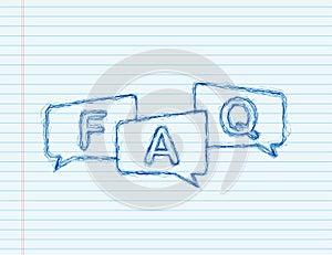 Frequently asked questions FAQ banner. sketch icon. Computer with question icons. Vector illustration.