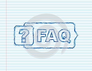 Frequently asked questions FAQ banner. sketch icon. Computer with question icons. Vector illustration.