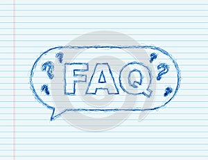Frequently asked questions FAQ banner. sketch icon. Computer with question icons. Vector illustration