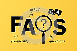 Frequently asked questions (FAQs) letters isolated on yellow background, searching for solutions,