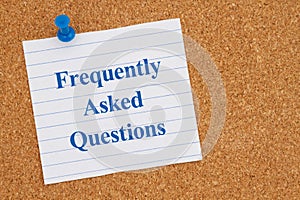 Frequently Asked Questions on lined rule paper on corkboard