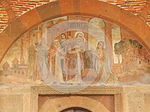 Fresco above the entrance to the church of Saint Gayane in Armenia.