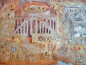 Fresco from Brawl in the Amphitheatre House, perystilium, 59-79 AD. Pompeii, Italy