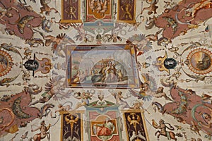 Fresco on a ceiling of Uffizi gallery in Florence,
