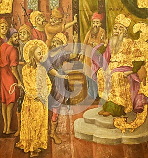 Fresco in Church of the Holy Sepulchre, Jerusalem - Sanhedrin Trial of Jesus