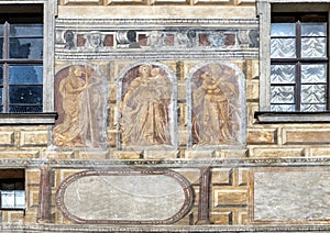 Fresco in a courtyard, Cesky Krumlov Castle, Czech Republic