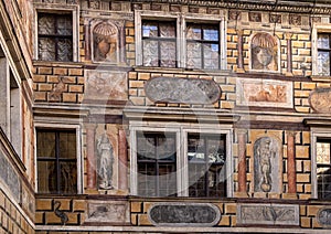 Fresco in a courtyard, Cesky Krumlov Castle, Czech Republic