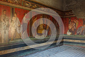 Fresco covers walls of villa of the mysteries in Pompeii (Pompei