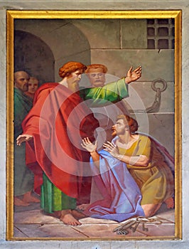 The fresco with the image of the life of St. Paul: Conversion of the Jailer