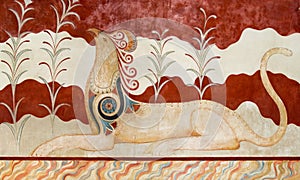 Fresco at Knossos Archeological Site in Crete