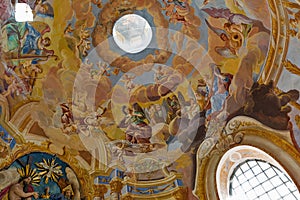 Fresco in the middle church of Calvary. Banska Stiavnica, Slovakia.