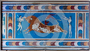 Fresco Minoan Bull Knossos Palace, Crete, Greece