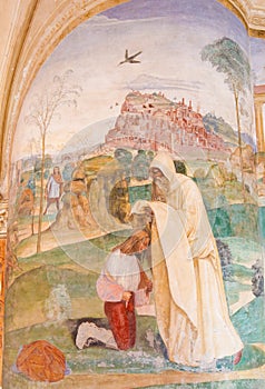 Fresco in Monte Oliveto Maggiore - The Monk Romanus Dresses Benedict photo