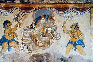 Fresco/mural paintings in ancient Brihadeeswarar temple in Thanjavur, Tamilnadu.
