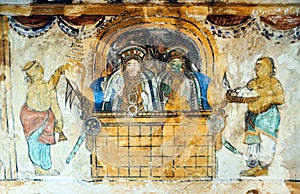 Fresco/mural paintings in ancient Brihadeeswarar temple in Thanjavur, Tamilnadu.