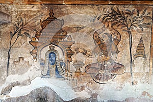 Fresco/mural paintings in ancient Brihadeeswarar temple in Thanjavur, Tamilnadu.