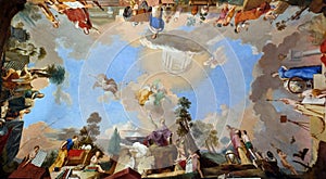 Fresco painting on the ceiling of the Library in Amorbach Benedictine abbey, Germany photo
