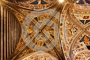 Fresco painting vault ceiling Baptistery San Giovanni, Duomo, Siena, Tuscany, Italy