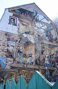 Fresco of Petit Champlain at the end of Rue du Petit Champlain in Lower City in Old Quebec, Canada.