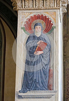 Fresco of Saint Monica in San Gimignano, Italy