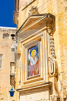 Fresco of a saint in the street of Mdina,  Malta